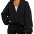 Damen Fleece-Jacke Sweatshirt mit Reißverschluss und Kordelzug | Langärmlige Jacke für Herbst und Winter